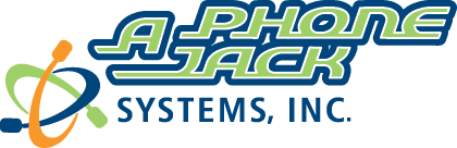 logo Logo of A Phone Jack Systems, Inc. featuring stylized text and abstract overlapping shapes in orange, green, and blue.